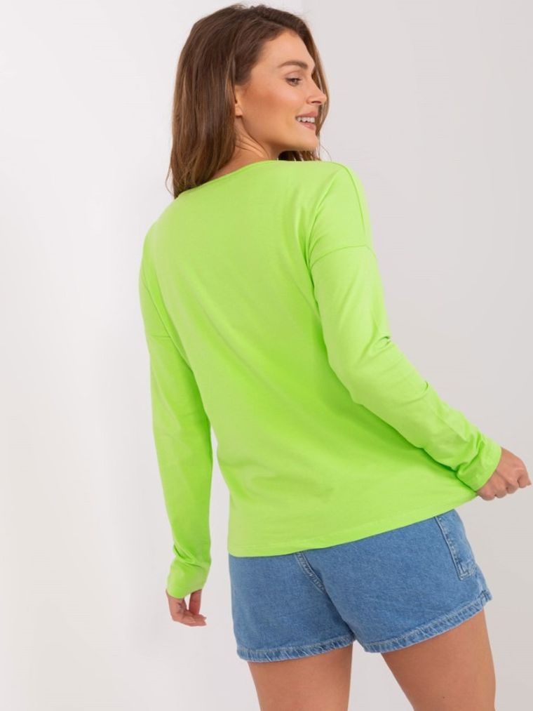 Bluzka damska z długim rękawem, zielona, Basic Feel Good