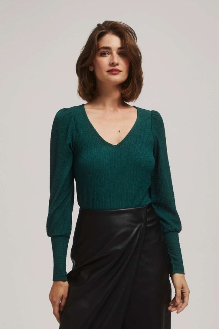 Bluzka damska z długim rękawem, zielona, Moodo