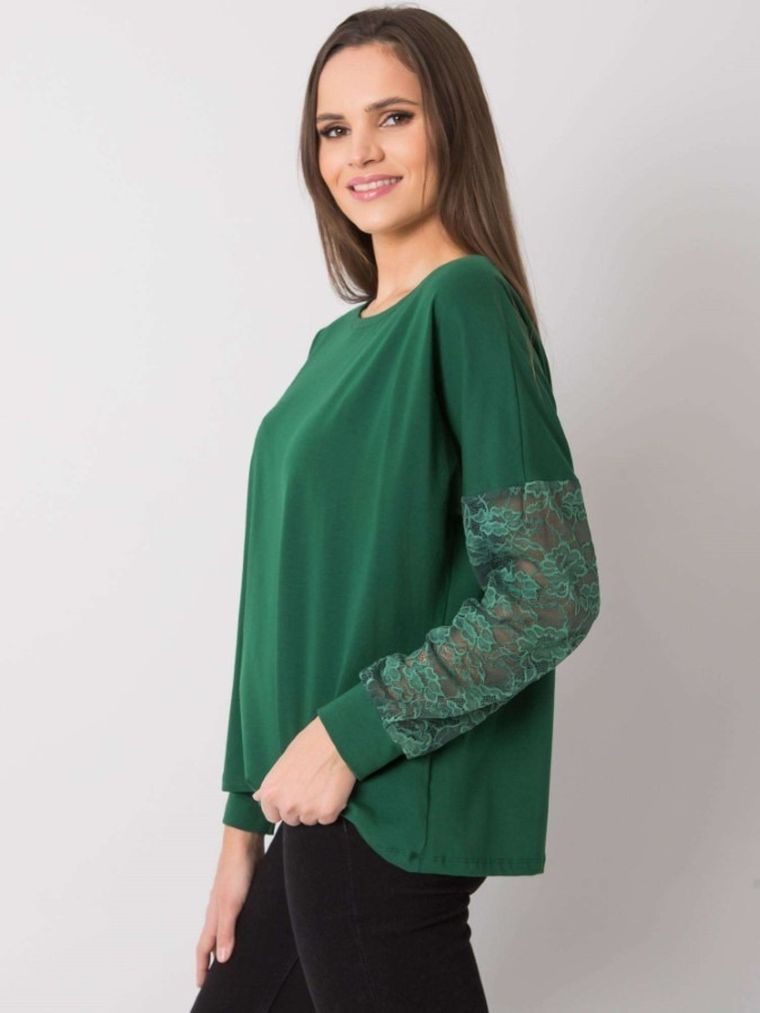 Bluzka damska z długim rękawem, zielona, Rue Paris