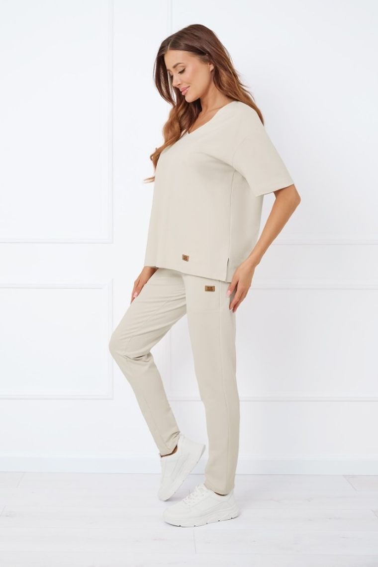 Bluzka damska z krótkim rękawem, beżowa, Caro, Italian Fashion