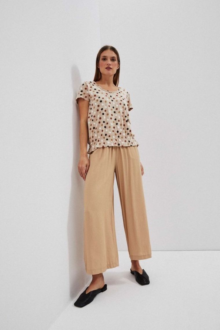 Bluzka damska z krótkim rękawem, beżowa, Moodo