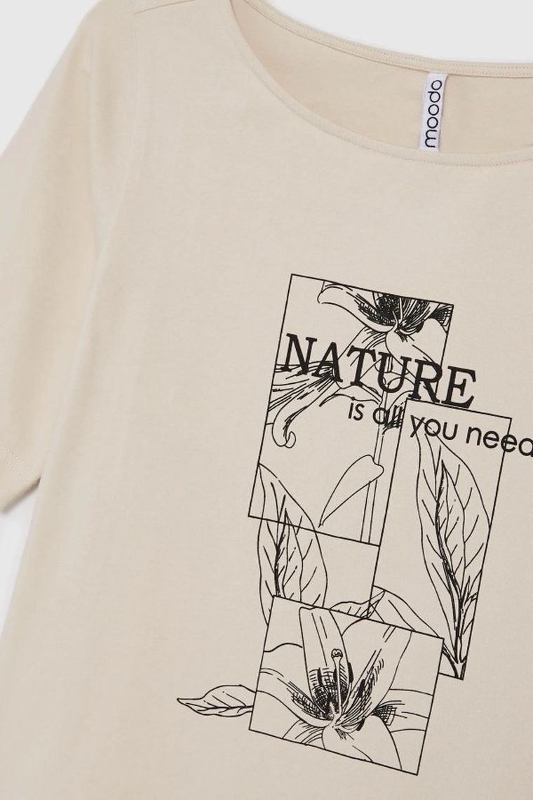 Bluzka damska z krótkim rękawem, beżowa, Moodo