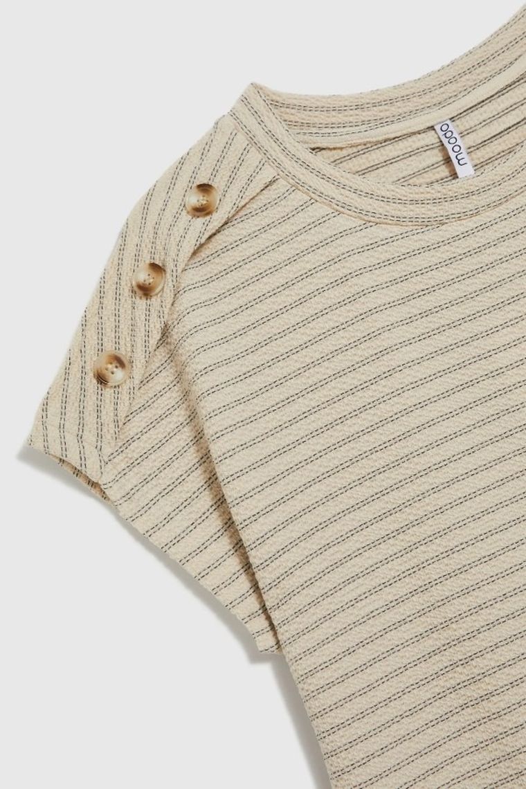 Bluzka damska z krótkim rękawem, beżowa, Moodo