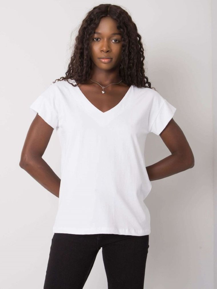 Bluzka damska z krótkim rękawem, biała, Basic Feel Good