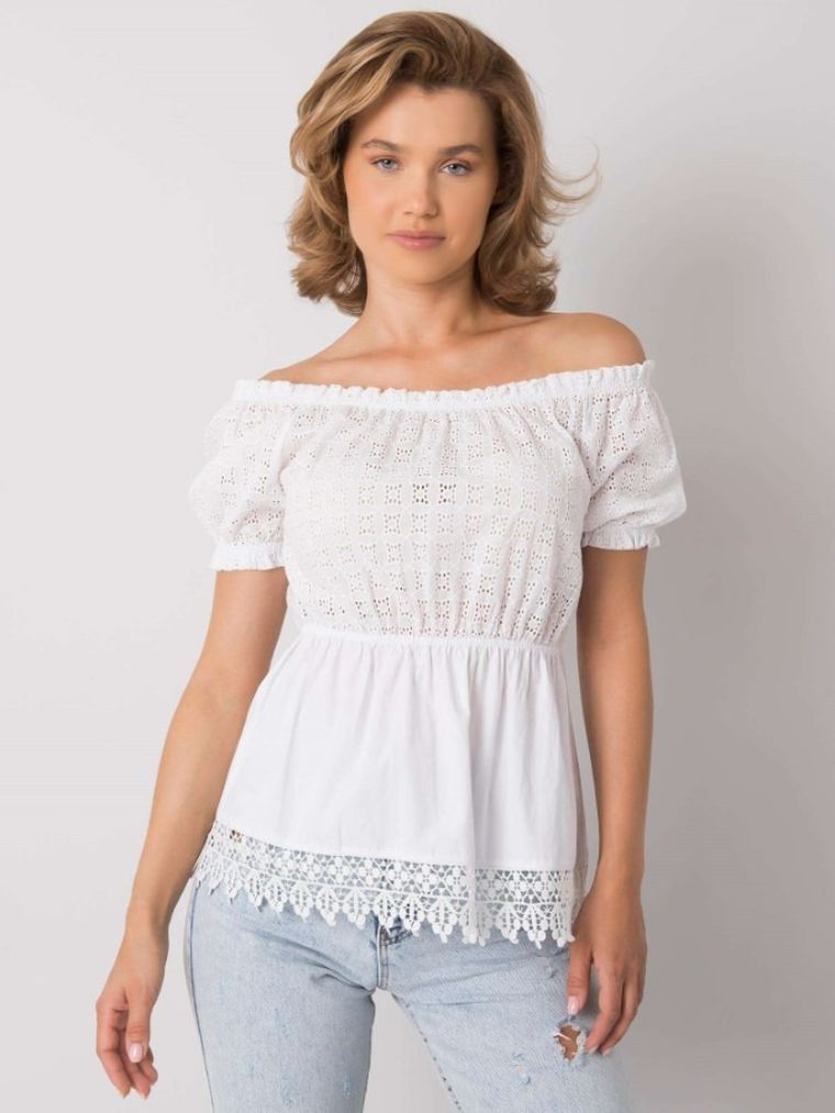 Bluzka damska z krótkim rękawem, biała, Lakerta