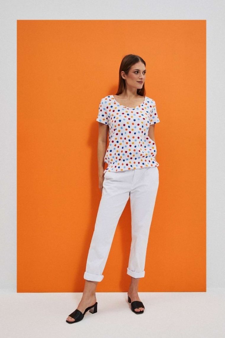 Bluzka damska z krótkim rękawem, biała, Moodo