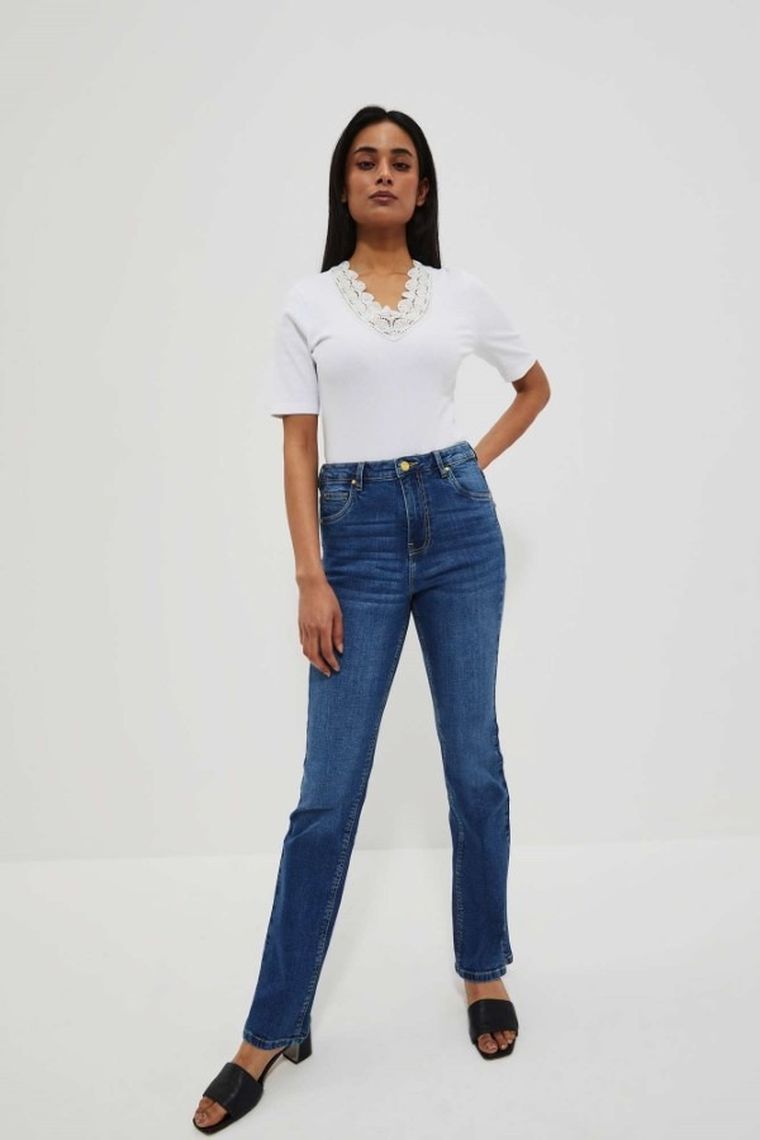 Bluzka damska z krótkim rękawem, biała, Moodo