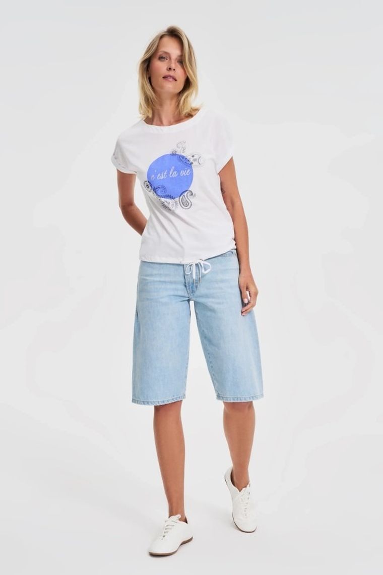 Bluzka damska z krótkim rękawem, biała, Moodo