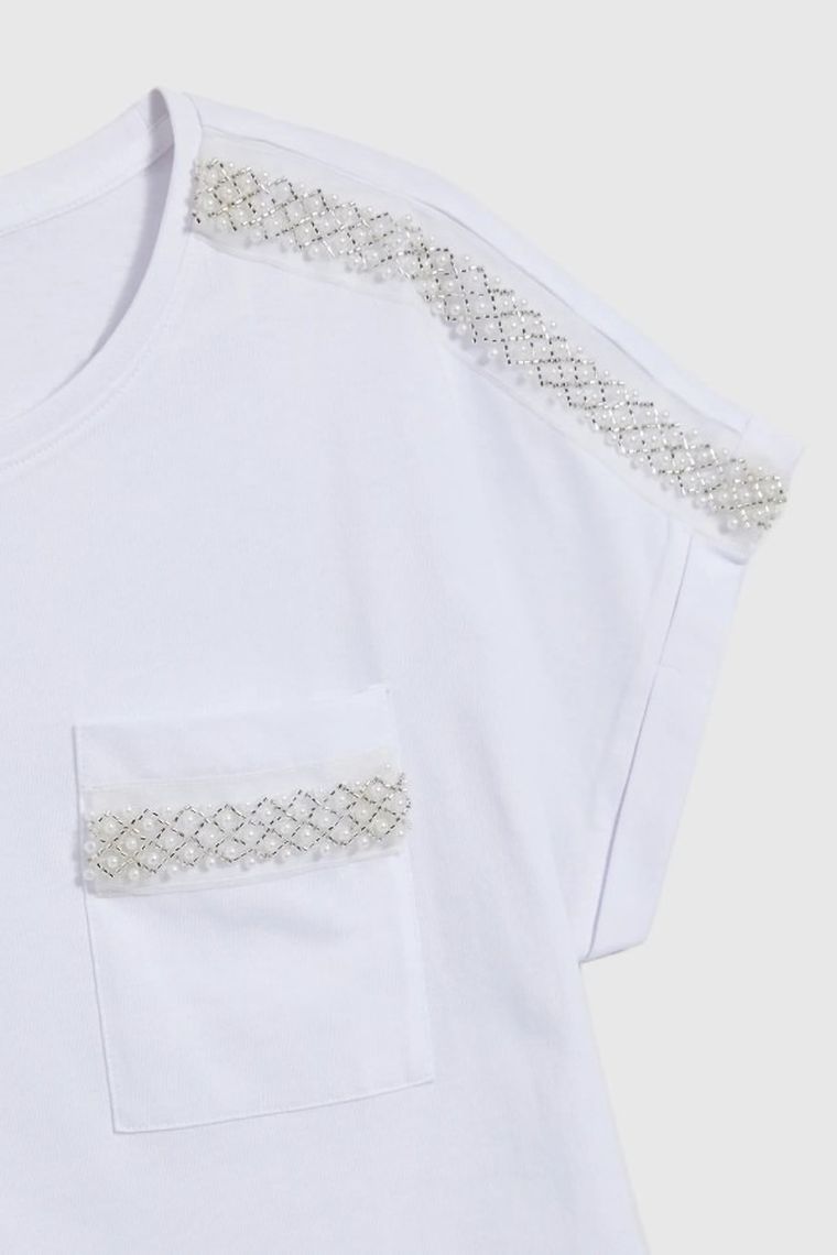 Bluzka damska z krótkim rękawem, biała, Moodo