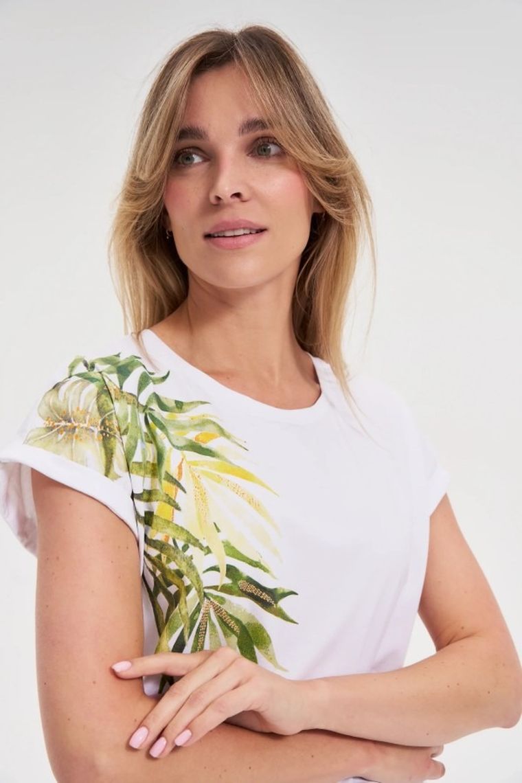 Bluzka damska z krótkim rękawem, biała, Moodo