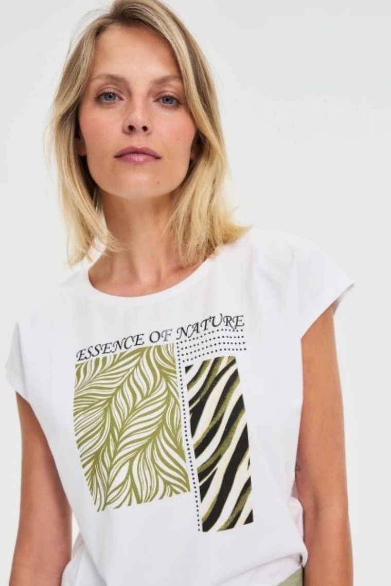 Bluzka damska z krótkim rękawem, biała, Moodo