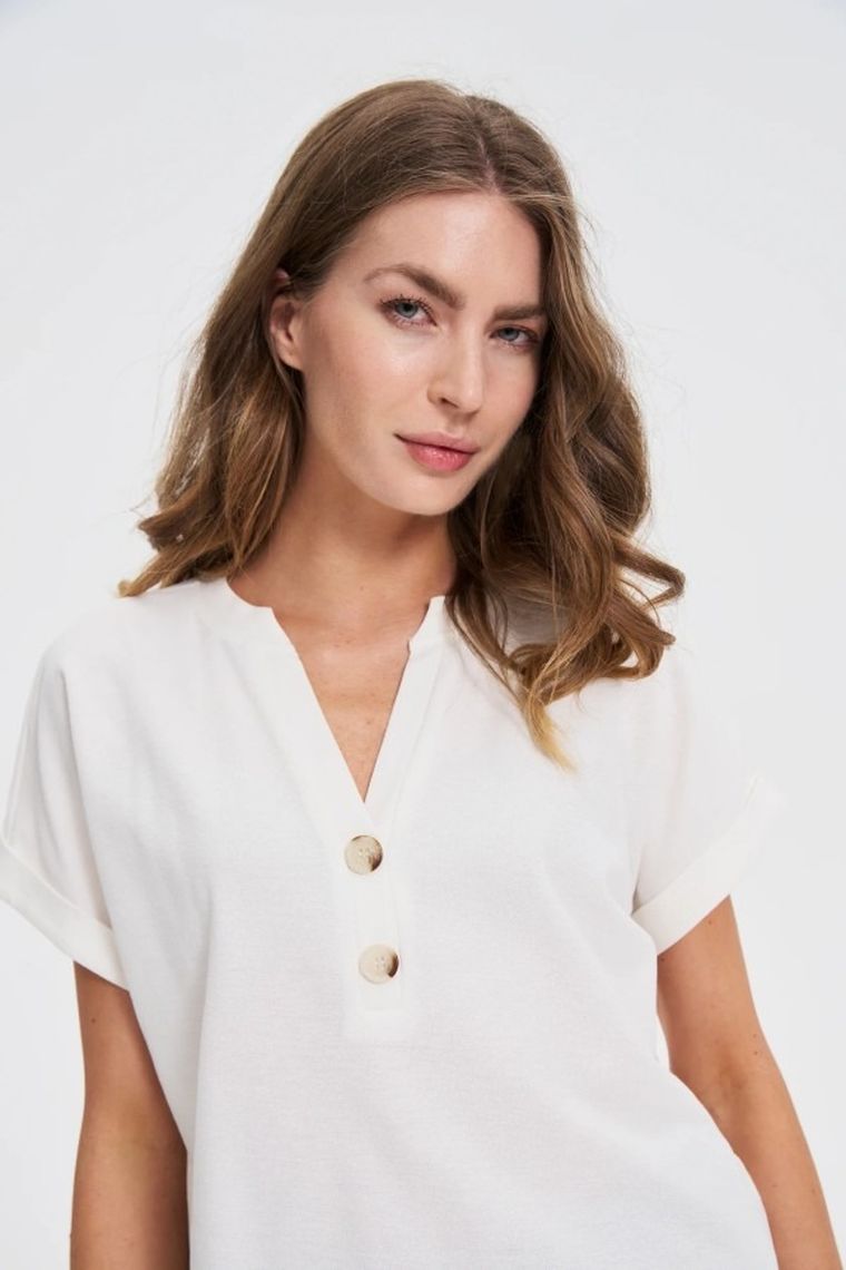 Bluzka damska z krótkim rękawem, biała, Moodo