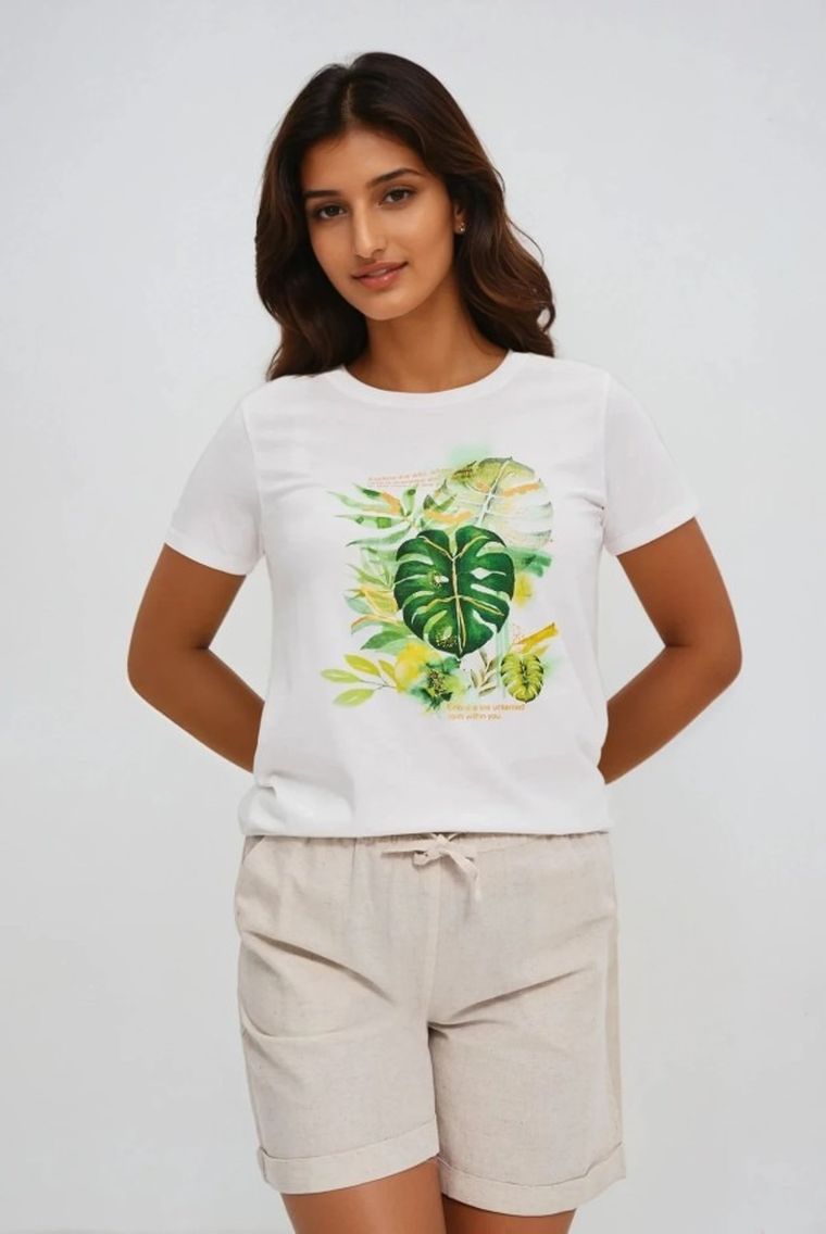 Bluzka damska z krótkim rękawem, biała, Moodo