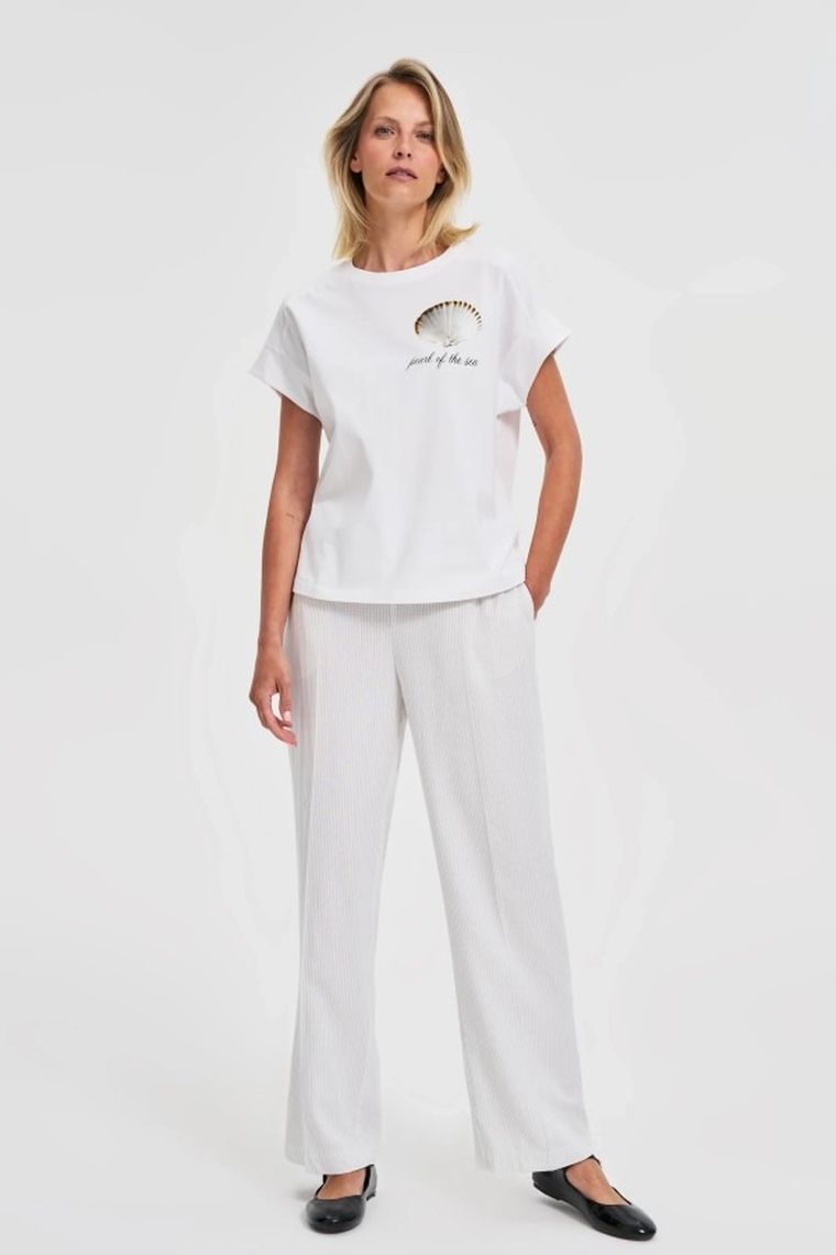 Bluzka damska z krótkim rękawem, biała, Moodo