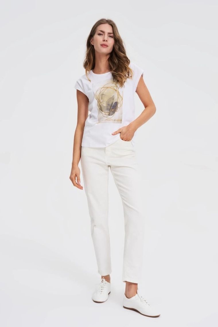 Bluzka damska z krótkim rękawem, biała, Moodo