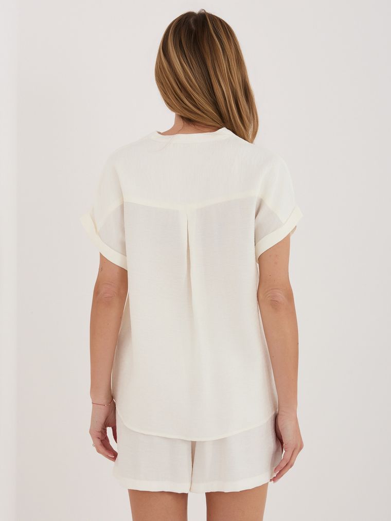 Bluzka damska z krótkim rękawem, biała, Sublevel