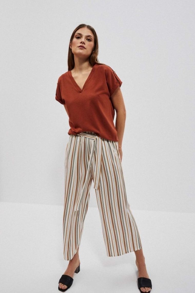 Bluzka damska z krótkim rękawem, brązowa, Moodo