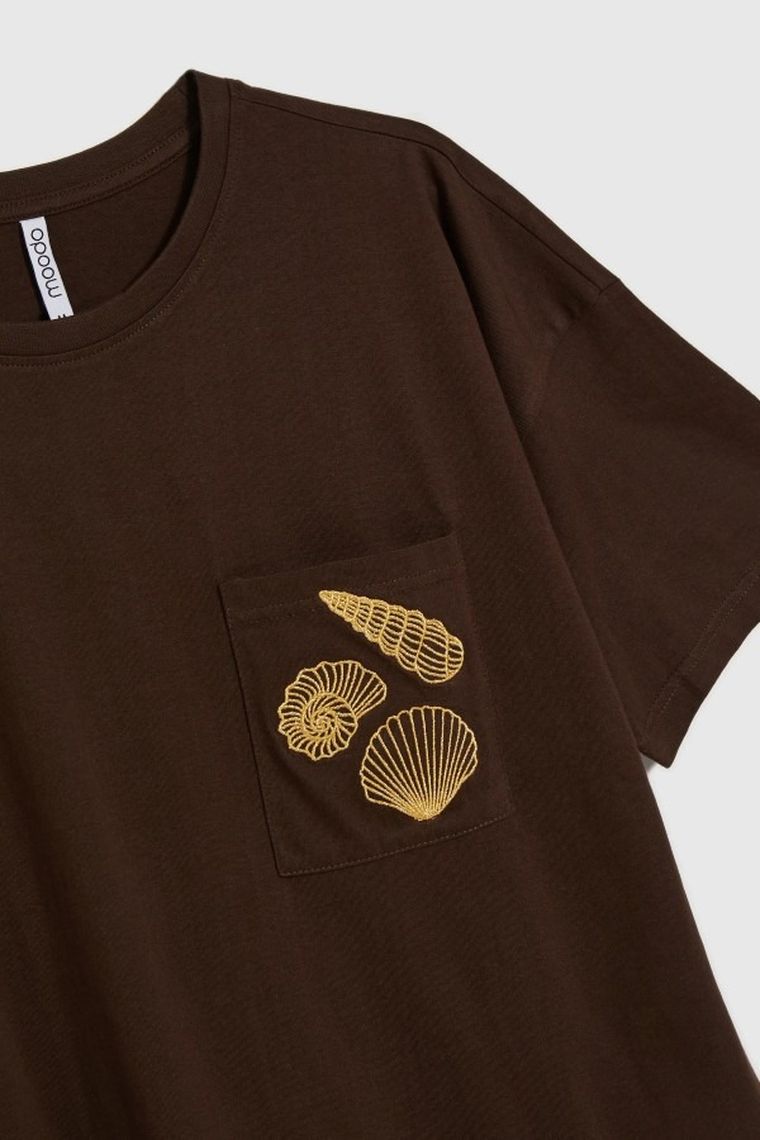 Bluzka damska z krótkim rękawem, brązowa, Moodo