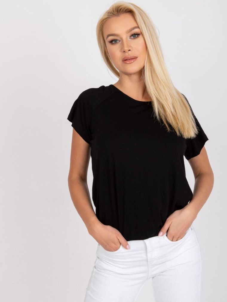 Bluzka damska z krótkim rękawem, czarna, Basic Feel Good