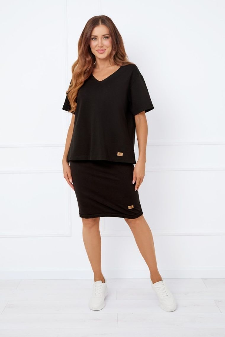 Bluzka damska z krótkim rękawem, czarna, Caro, Italian Fashion