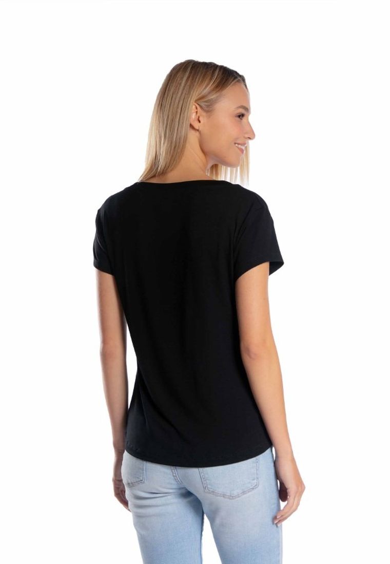 Bluzka damska z krótkim rękawem, czarna, Golden Queen