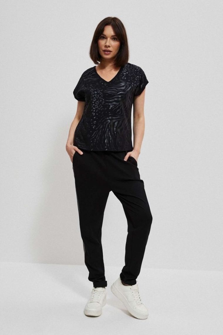 Bluzka damska z krótkim rękawem, czarna, Moodo