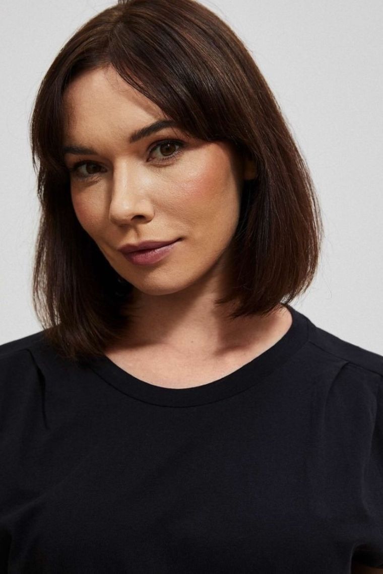 Bluzka damska z krótkim rękawem, czarna, Moodo