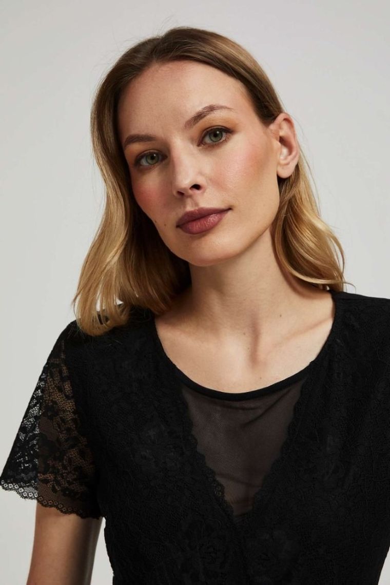 Bluzka damska z krótkim rękawem, czarna, Moodo