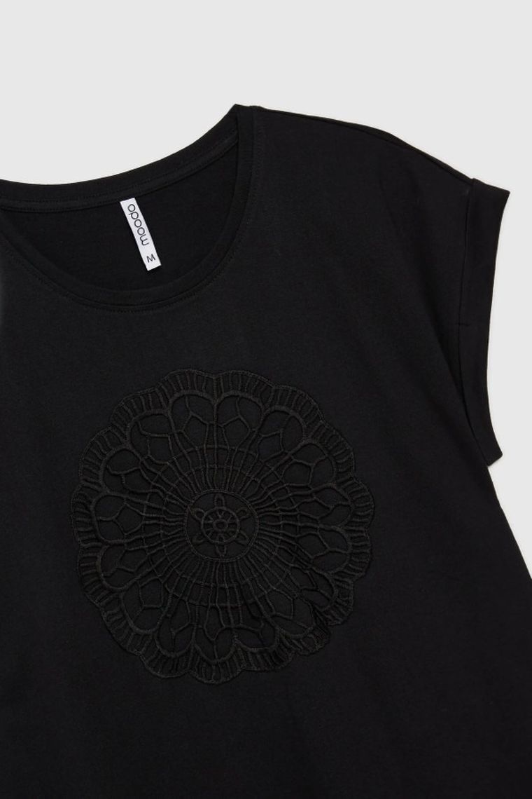 Bluzka damska z krótkim rękawem, czarna, Moodo