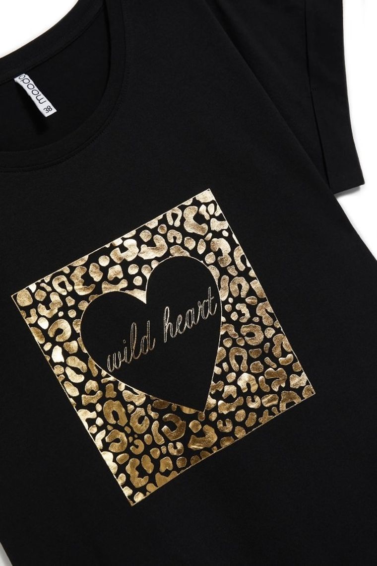 Bluzka damska z krótkim rękawem, czarna, Moodo