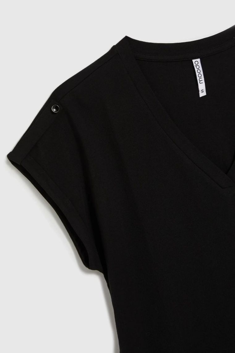 Bluzka damska z krótkim rękawem, czarna, Moodo