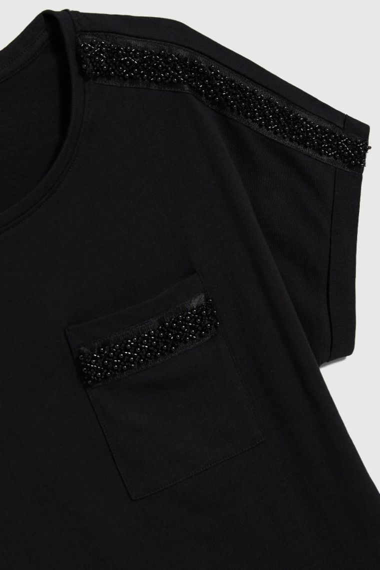 Bluzka damska z krótkim rękawem, czarna, Moodo