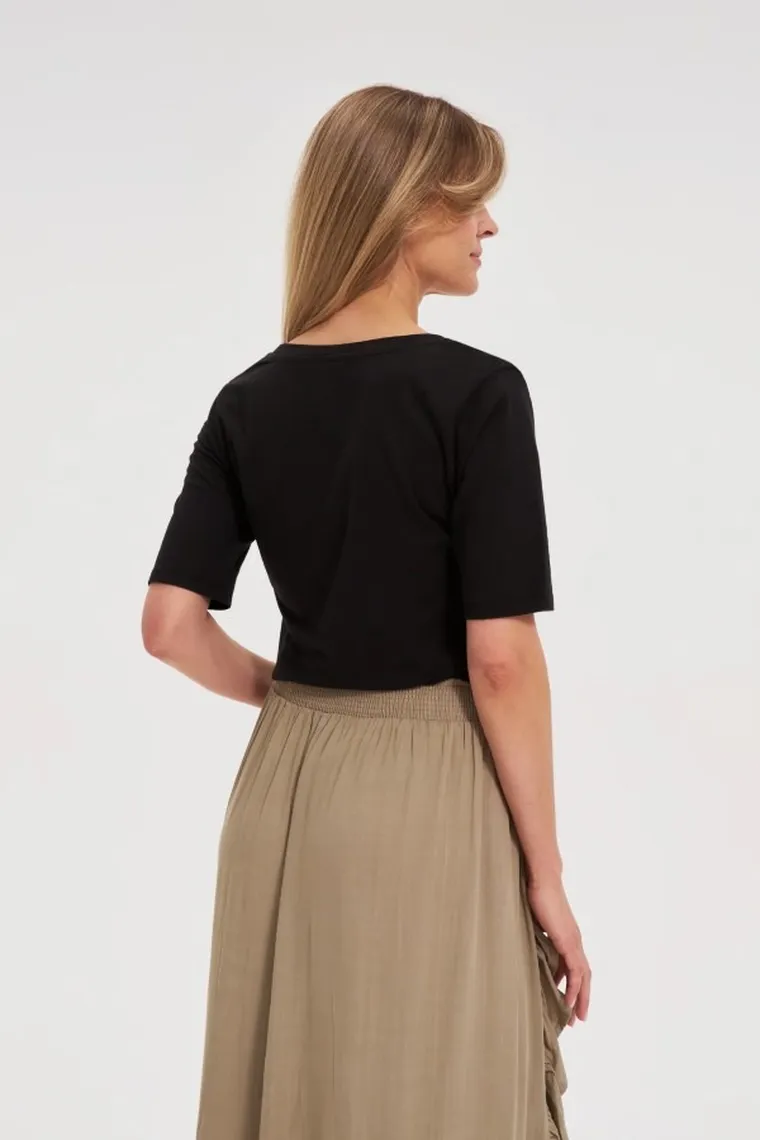 Bluzka damska z krótkim rękawem, czarna, Moodo