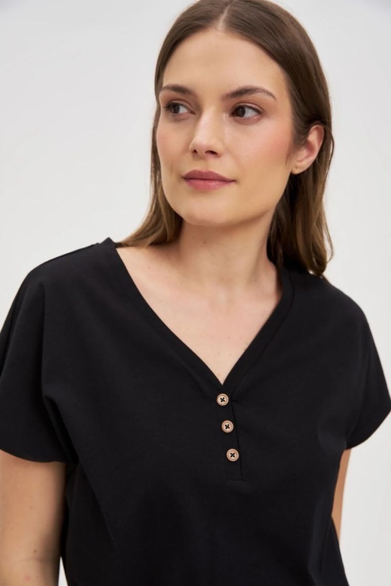 Bluzka damska z krótkim rękawem, czarna, Moodo