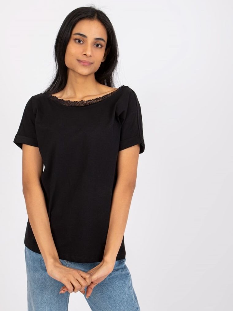 Bluzka damska z krótkim rękawem, czarna, Rue Paris