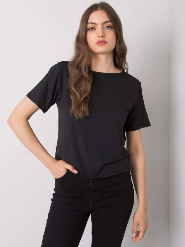 Bluzka damska z krótkim rękawem, czarna, Rue Paris