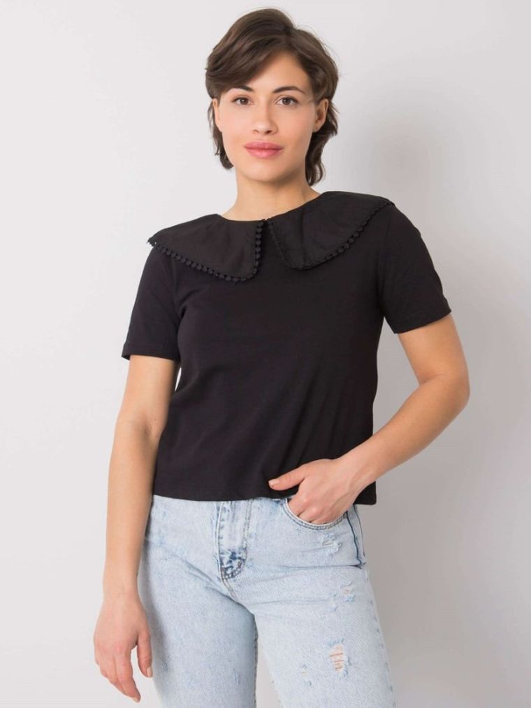 Bluzka damska z krótkim rękawem, czarna, Rue Paris
