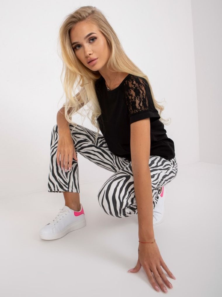 Bluzka damska z krótkim rękawem, czarna, Rue Paris