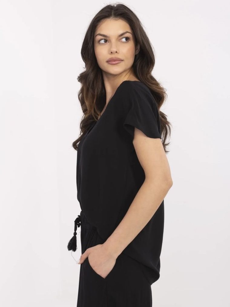 Bluzka damska z krótkim rękawem, czarna, Sublevel