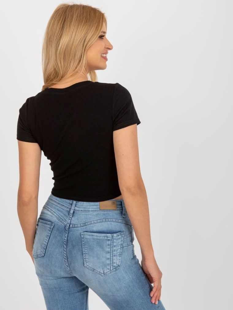 Bluzka damska z krótkim rękawem, czarna, Vinceotto