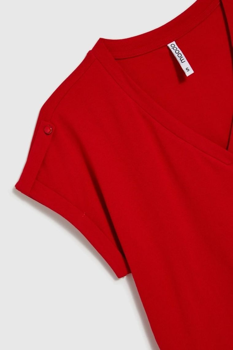 Bluzka damska z krótkim rękawem, czerwona, Moodo