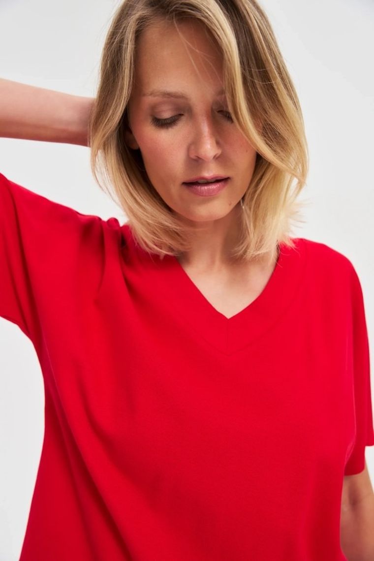 Bluzka damska z krótkim rękawem, czerwona, Moodo