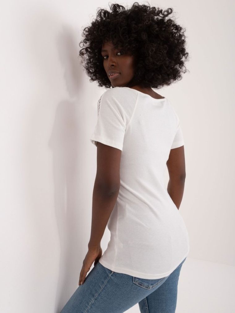 Bluzka damska z krótkim rękawem, ecru, Ambitionfly