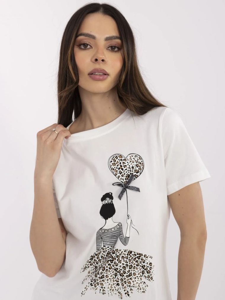 Bluzka damska z krótkim rękawem, ecru, Calimera