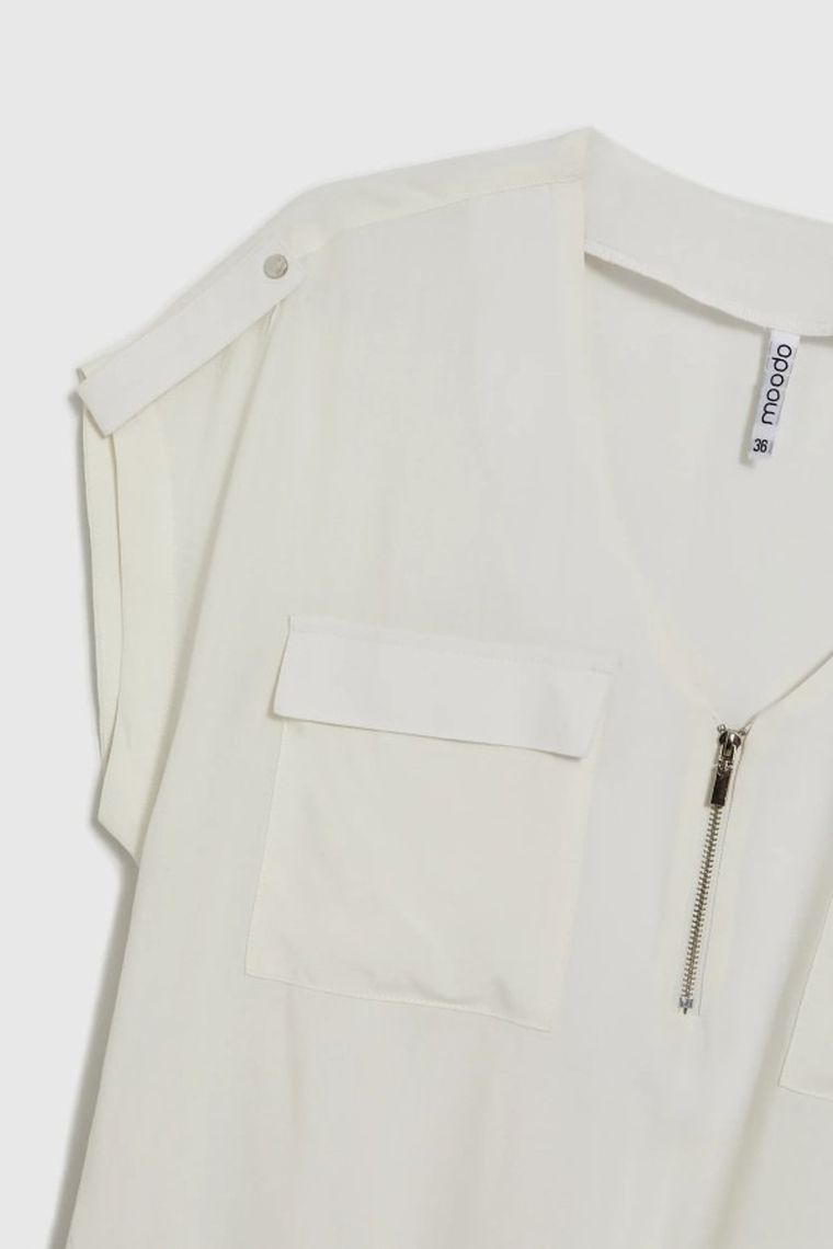 Bluzka damska z krótkim rękawem, ecru, Moodo