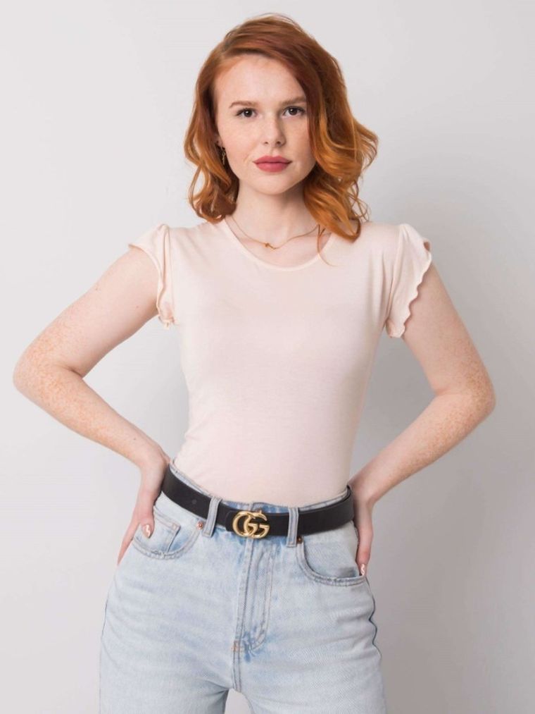 Bluzka damska z krótkim rękawem, ecru, Rue Paris