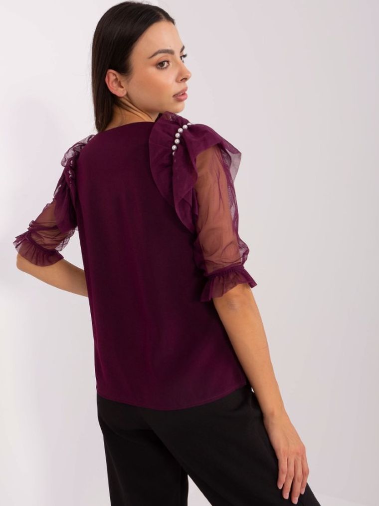 Bluzka damska z krótkim rękawem, fioletowa, Lakerta