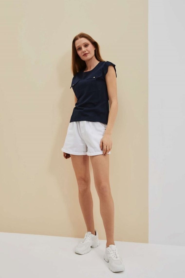 Bluzka damska z krótkim rękawem, granatowa, Moodo