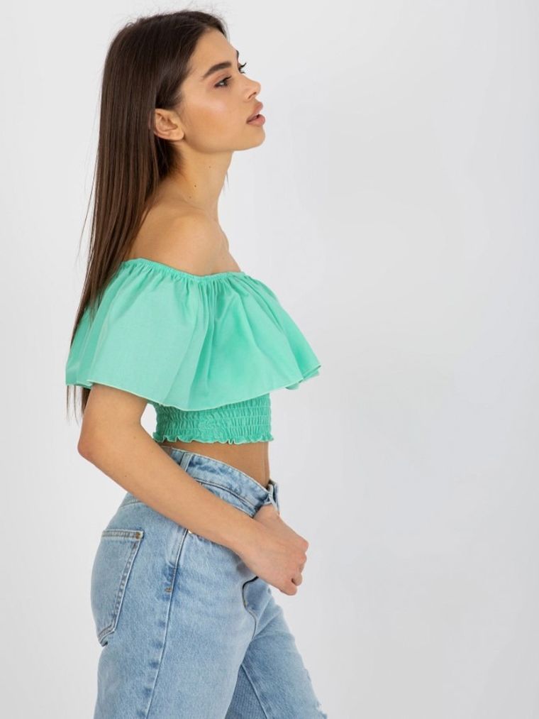 Bluzka damska z krótkim rękawem, hiszpanka, miętowa, Lakerta