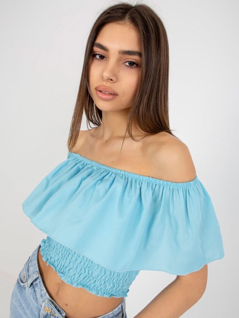 Bluzka damska z krótkim rękawem, hiszpanka, niebieska, Lakerta